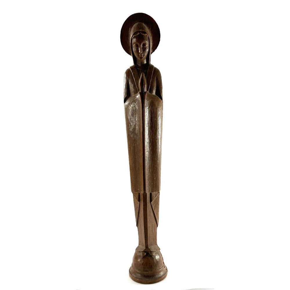 Vintage Madonna Virgin Mary Praying Statue 13” Faux Wood Religious Catholic - Picture 3 of 7